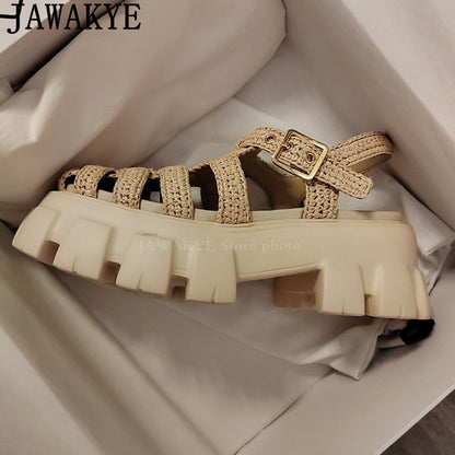 Thick Soled Platform Sandals Rome Sandals Beach Sandals Rattan Grass Weave