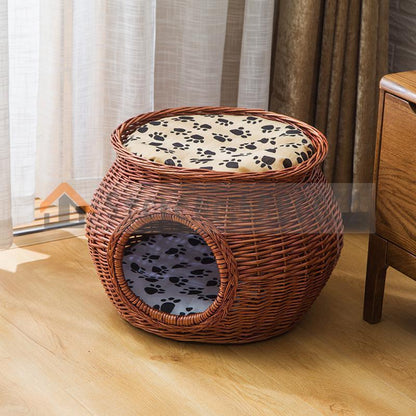 Rattan Cat House Natural Wicker Weaving  Nest