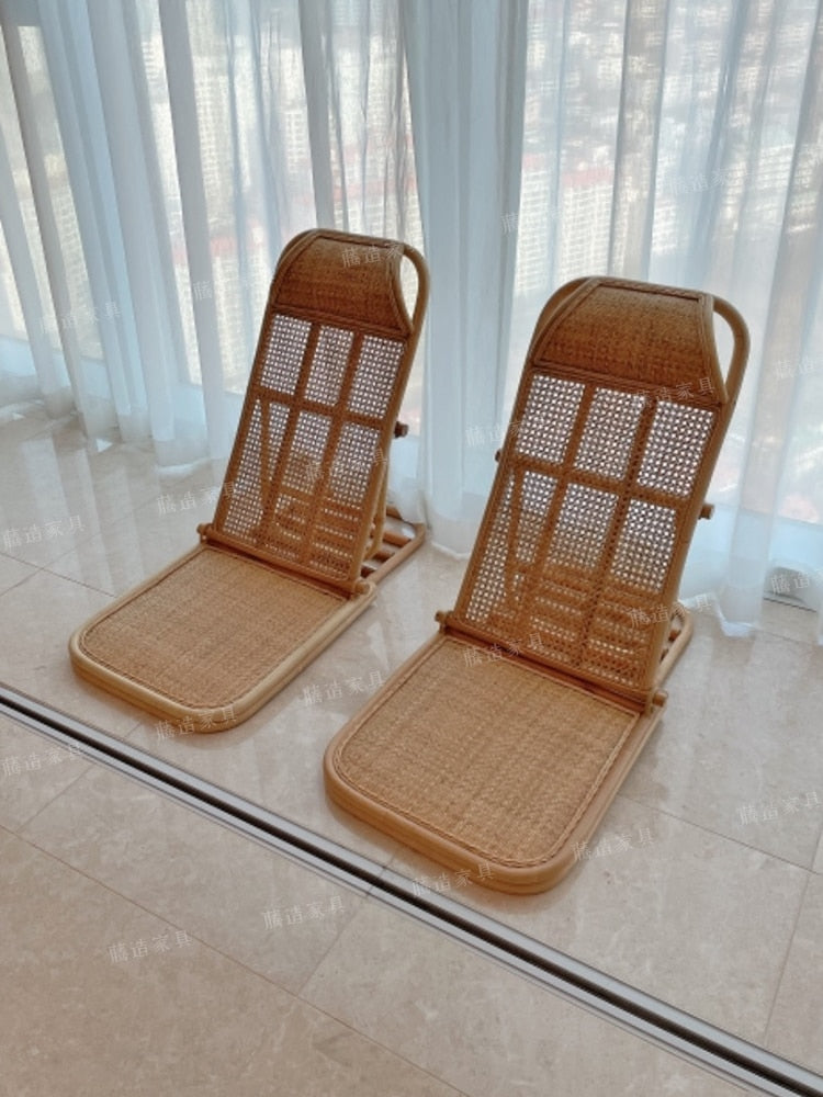 Rattan Portable Recliner Folding Beach Wicker Bamboo Lounger Chair