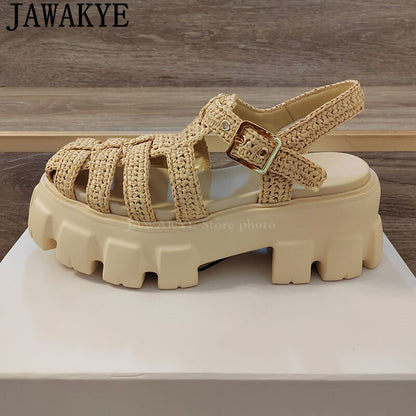 Thick Soled Platform Sandals Rome Sandals Beach Sandals Rattan Grass Weave