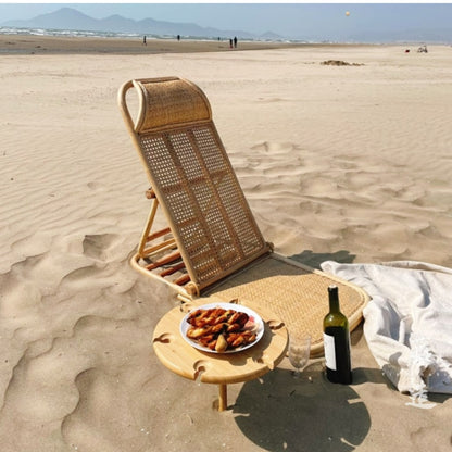 Rattan Portable Recliner Folding Beach Wicker Bamboo Lounger Chair