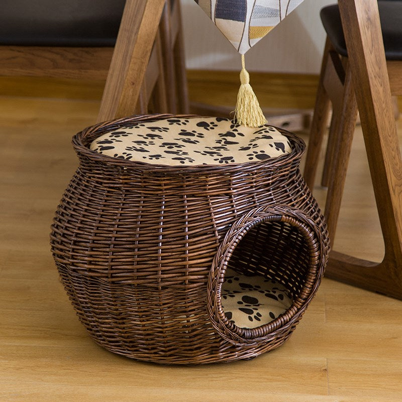 Rattan Cat House Natural Wicker Weaving  Nest