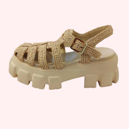 Thick Soled Platform Sandals Rome Sandals Beach Sandals Rattan Grass Weave