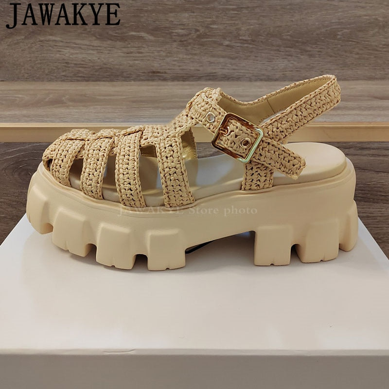 Thick Soled Platform Sandals Rome Sandals Beach Sandals Rattan Grass Weave